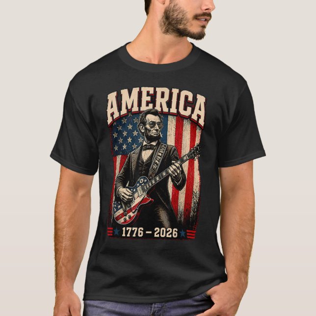 Fourth July Abe Lincoln Playing T-Shirt (Front)