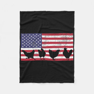 Fourth Of July 4th Chicken Hen Farm American Flag Fleece Blanket
