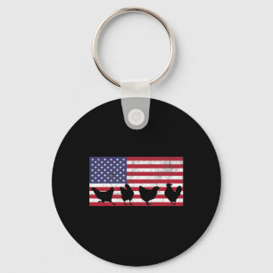 Fourth Of July 4th Chicken Hen Farm American Flag Key Ring