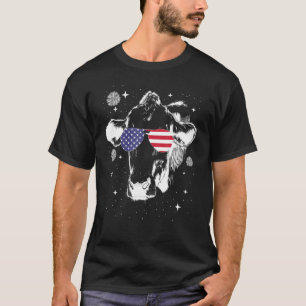 Fourth Of July 4th Cow American Flag Sunglasses Vi T-Shirt