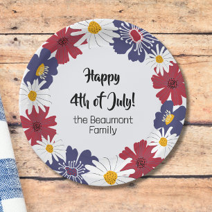 Fourth of July 4th Retro Floral Party Picnic Paper Plate