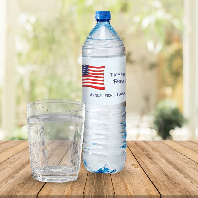Fourth of July America Flag Custom  Water Bottle Label (Creator Uploaded)