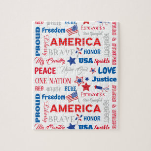 Fourth of July America USA Words Personalised Text Jigsaw Puzzle