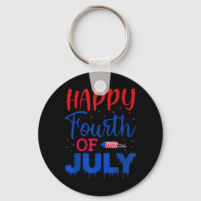 Fourth Of July American Flag Independence Day Red Key Ring (Front)