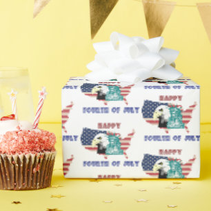 Fourth of July American Freedom Eagle Illustration Wrapping Paper