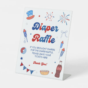 Fourth of July Baby Shower Diaper Raffle Poster Pedestal Sign