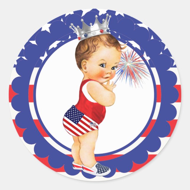 Fourth of July Baby Shower Sticker Vintage Baby (Front)