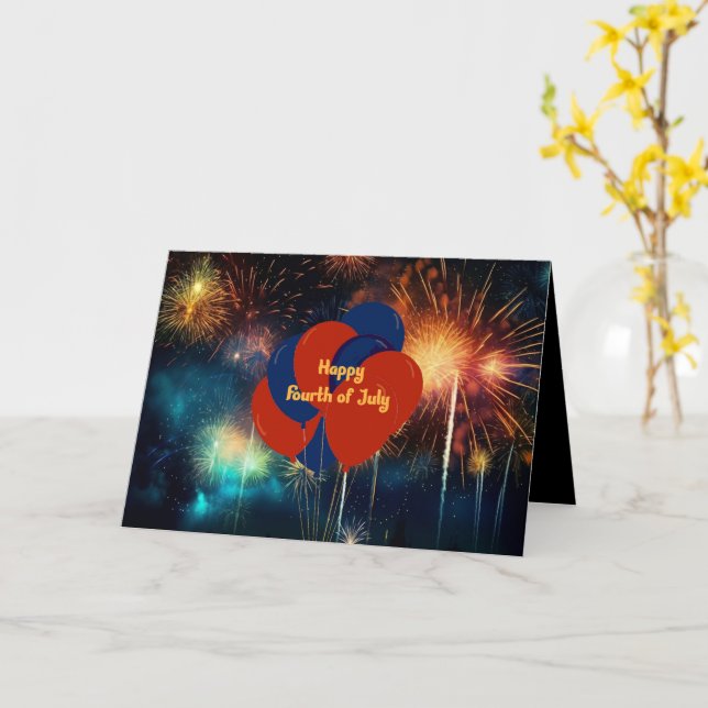 Fourth of July Balloons & Fireworks Card (Yellow Flower)