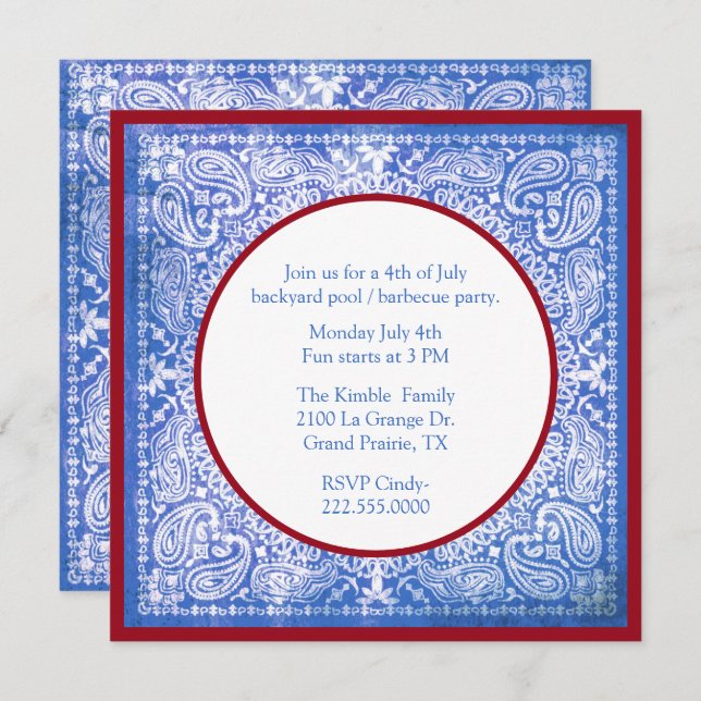 Fourth of July Bandanna Party Invitation (Front/Back)