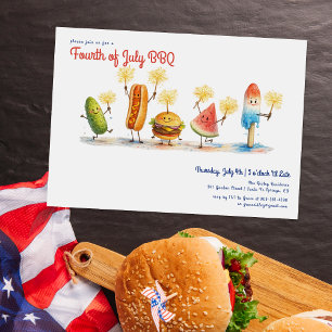 Fourth of July BBQ Mascots   Independence Day Invitation