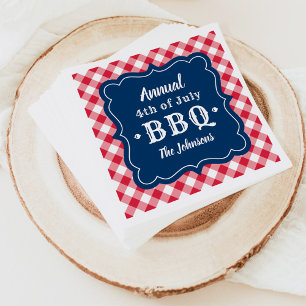 Fourth of July BBQ Navy Red Gingham Custom Napkin