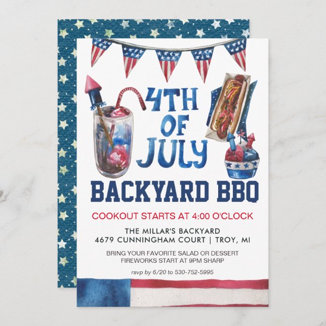 Fourth of July BBQ Party Invitation (Front/Back)