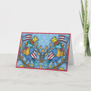 FOURTH OF JULY BLUEBIRD TWEET, AMERICAN FLAG Cute Holiday Card