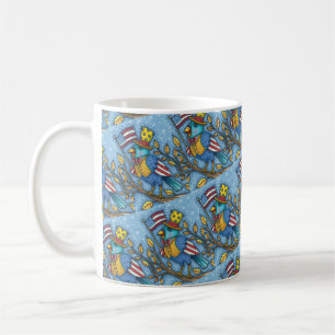 FOURTH OF JULY BLUEBIRD TWEET, AMERICAN FLAG USA COFFEE MUG