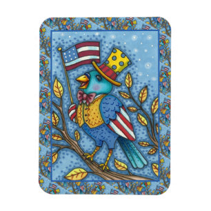 FOURTH OF JULY BLUEBIRD TWEET, AMERICAN FLAG USA MAGNET
