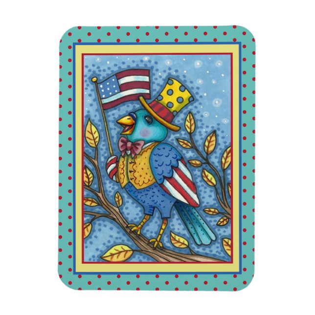 FOURTH OF JULY BLUEBIRD TWEET, AMERICAN FLAG USA MAGNET (Vertical)
