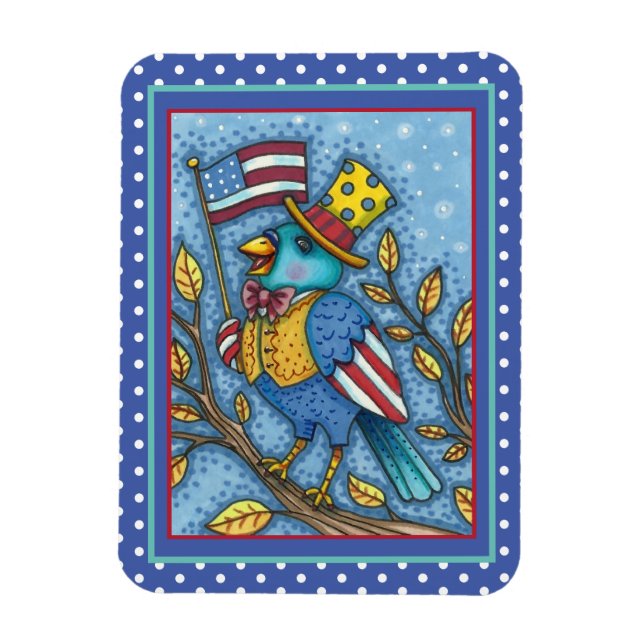 FOURTH OF JULY BLUEBIRD TWEET, AMERICAN FLAG USA MAGNET (Vertical)