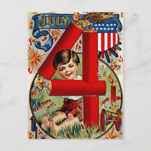 Fourth of July Boy with Fireworks Postcard