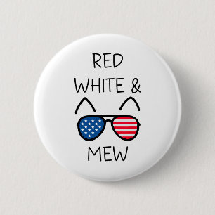 Fourth Of July Cat Lover Red White And Mew Usa Pat 6 Cm Round Badge