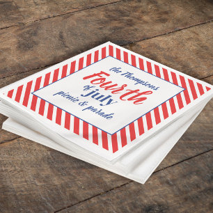 Fourth of July Cute Blue White Patriotic Stripes Napkin