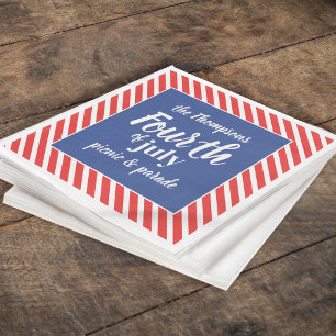 Fourth of July Cute Blue White Patriotic Stripes Napkin
