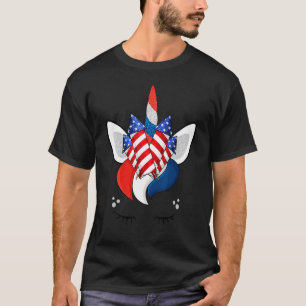 Fourth Of July Cute Unicorn American Flag Girls W T-Shirt