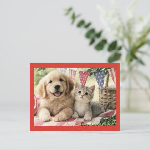 Fourth of July decorations and cute pets, Postcard