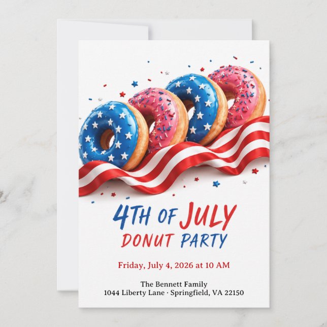 Fourth of July Doughnut Party - Patriotic Doughnut Invitation (Front)
