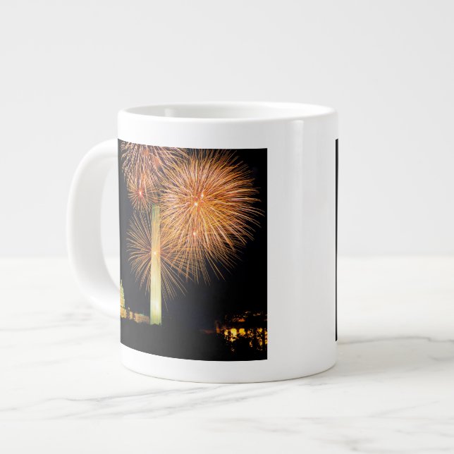 Fourth of July, Firework Display, Skyline Large Coffee Mug (Front Left)