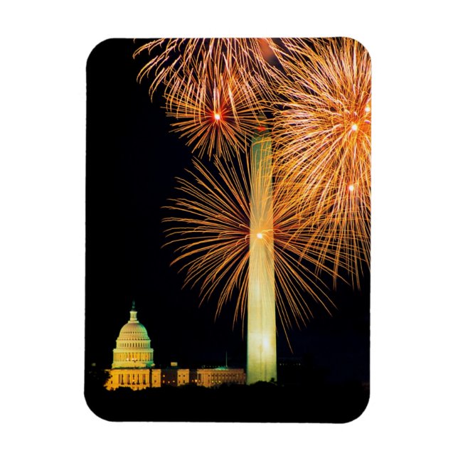 Fourth of July, Firework Display, Skyline Magnet (Vertical)