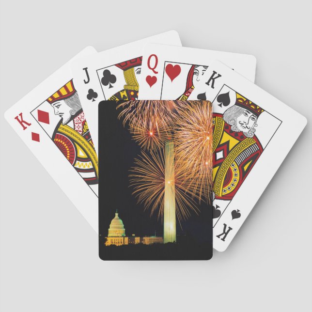 Fourth of July, Firework Display, Skyline Playing Cards (Back)