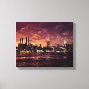 Fourth of July Fireworks behind Manhattan Canvas Print