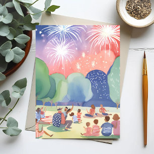 Fourth of July Fireworks Red White Blue Holiday Postcard