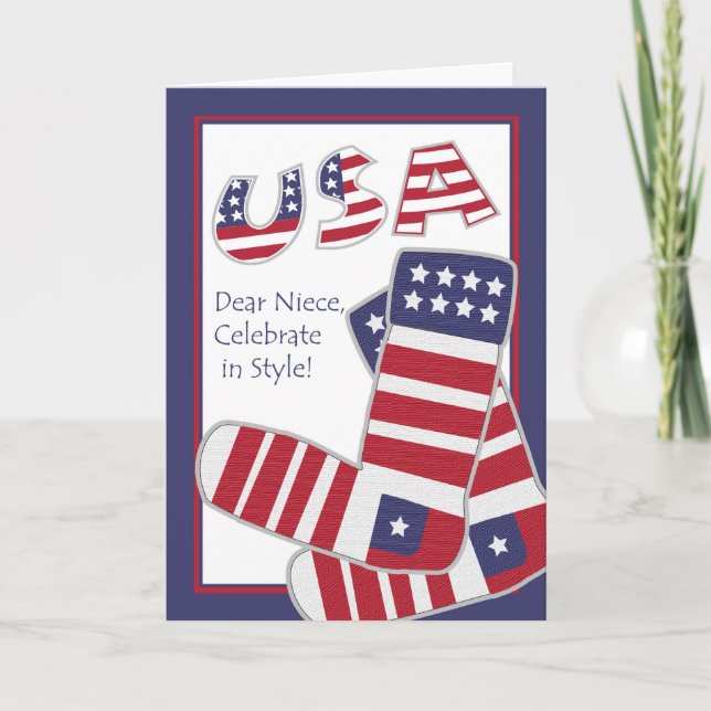 Fourth of July for Niece, Patriotic Socks Card (Front)