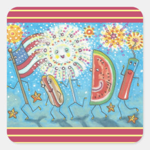FOURTH OF JULY GANG & FIREWORKS STICKERS *Sheet
