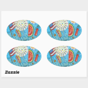 FOURTH OF JULY GANG, PARADE & FIREWORKS HOLIDAY OVAL STICKER