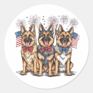 Fourth Of July German Shepherd Dogs Classic Round Sticker