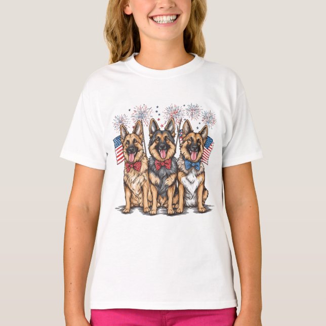 Fourth Of July German Shepherd Dogs T-Shirt (Front)