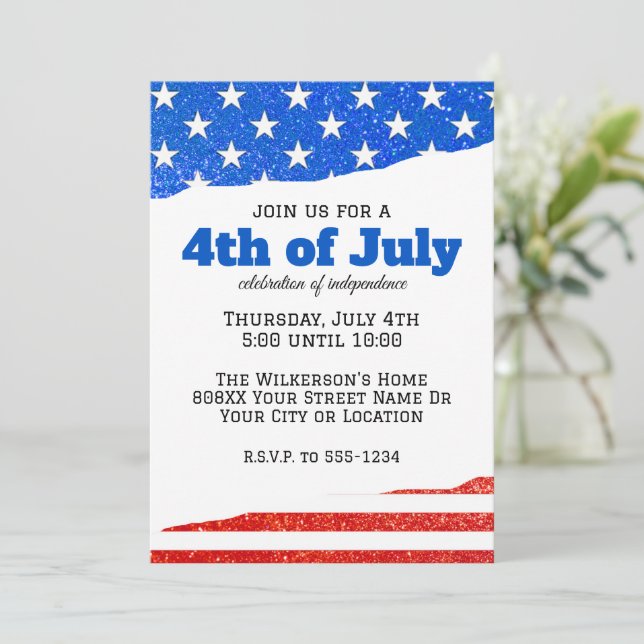 Fourth of July Glitter American Flag Invitation (Standing Front)