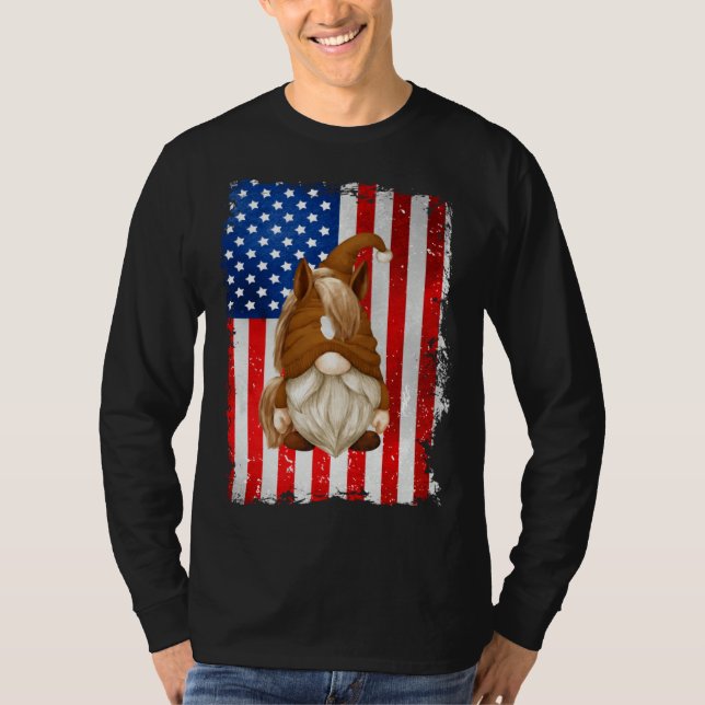 Fourth Of July Gnome Graphic Patriotic Horse Ameri T-Shirt (Front)