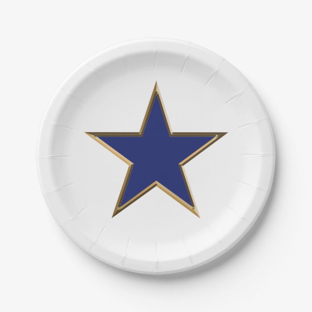 Fourth of July gold blue white patriotic star Paper Plate (Front)