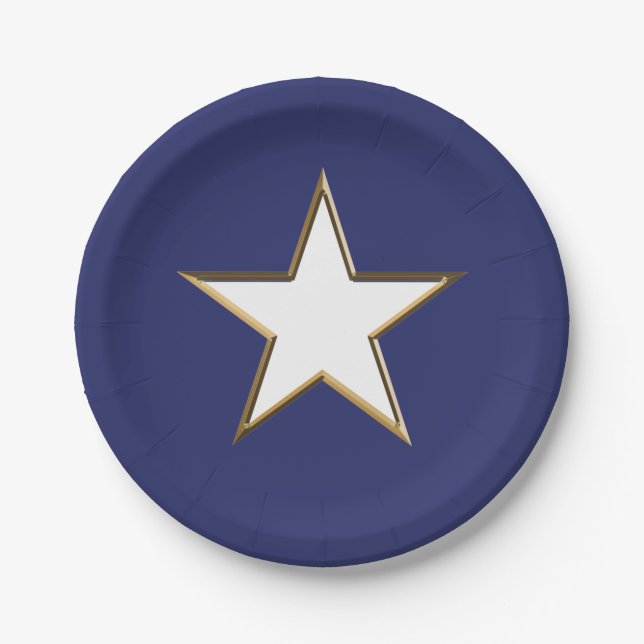 Fourth of July gold blue white star patriotic Paper Plate (Front)