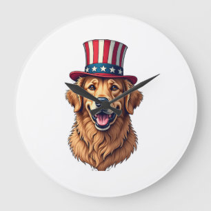 Fourth of July Golden Retriever Vintage Shirt 4 Large Clock