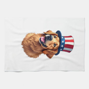 Fourth of July Golden Retriever Vintage Shirt Tea Towel