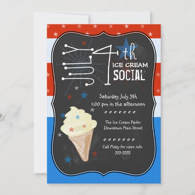 Fourth of July Ice Cream Social Invitation (Front)