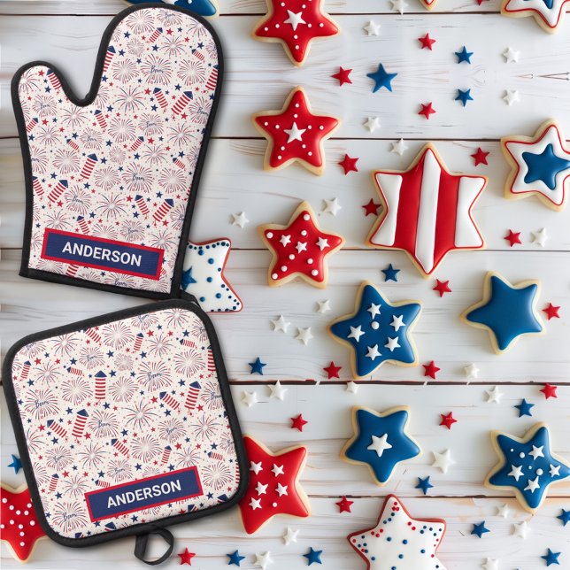 Fourth of July Independence Day BBQ Celebration Oven Mitt & Pot Holder Set (Creator Uploaded)