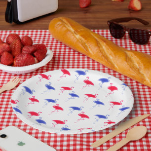 Fourth of July Independence Day Flamingos Paper Plate