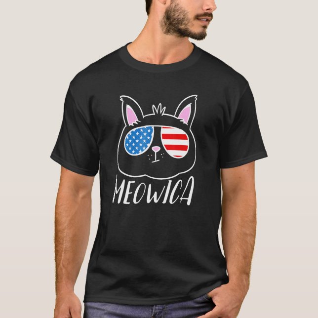 Fourth Of July Meowica Cat American Independence D T-Shirt (Front)