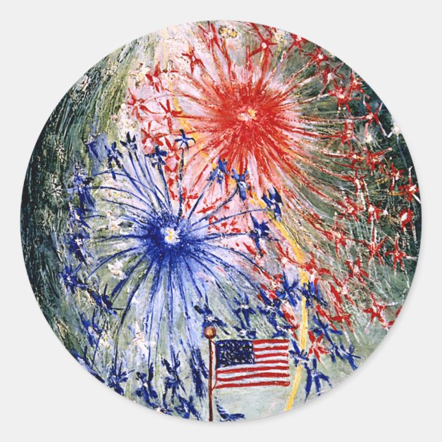 Fourth of July, Number 1, fine art painting Classic Round Sticker (Front)