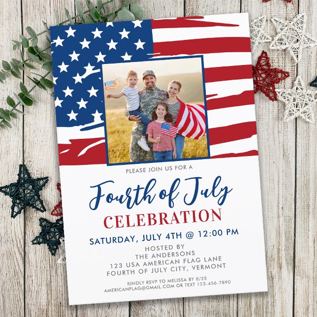 Fourth Of July Party American Flag Family Photo Invitation (Creator Uploaded)